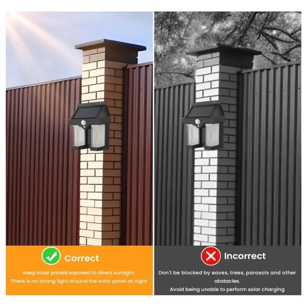 2 PACK Solar Wall Lamp 3 Modes Ip65 Waterproof Motion Sensor